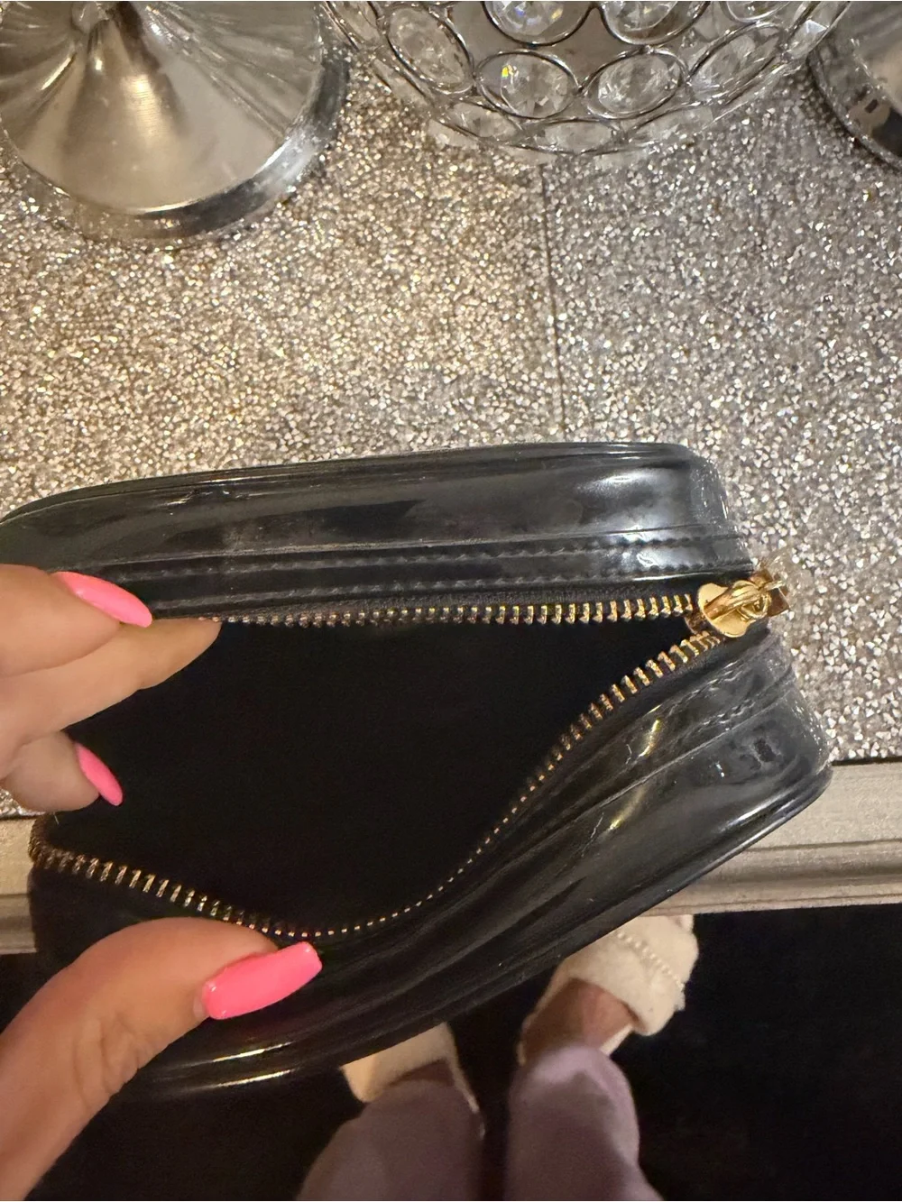 ⭐️Tory Burch Black Patent Jelly Cosmetic Pouch with Embossed Logo